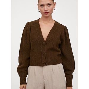 NWT H&M Brown Puff Sleeve Vintage Style Cardigan